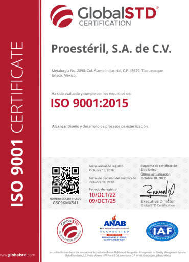 certificado proesteril 9001-2015